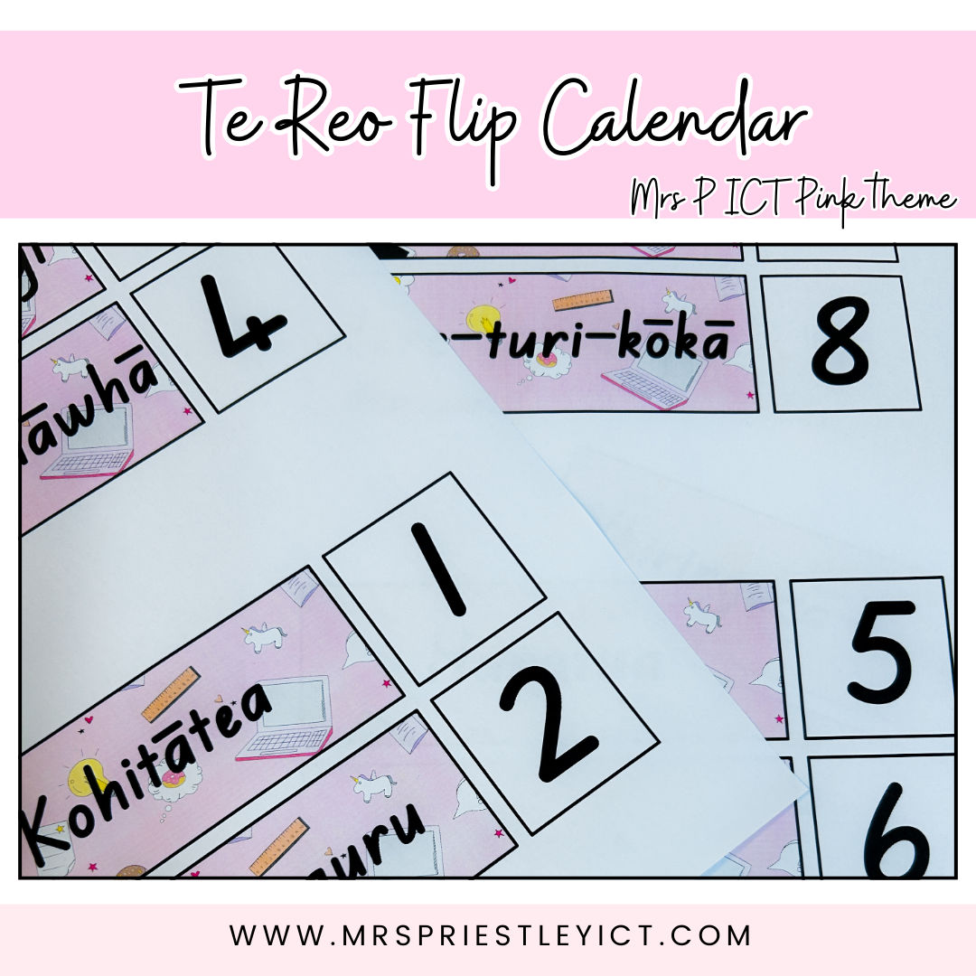 Te Reo Flip Calendar - Mrs P ICT pink theme