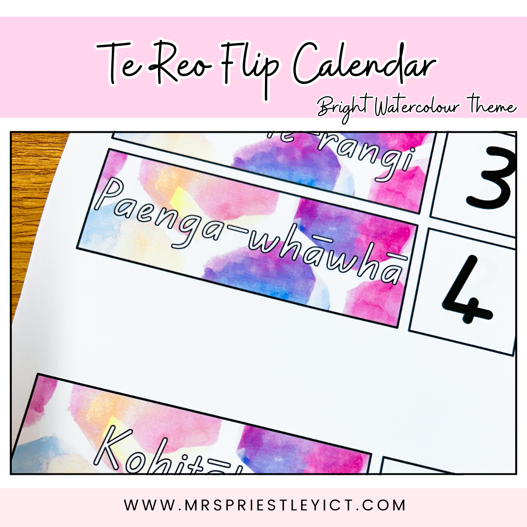 Te Reo Flip Calendar - Bright Watercolour theme