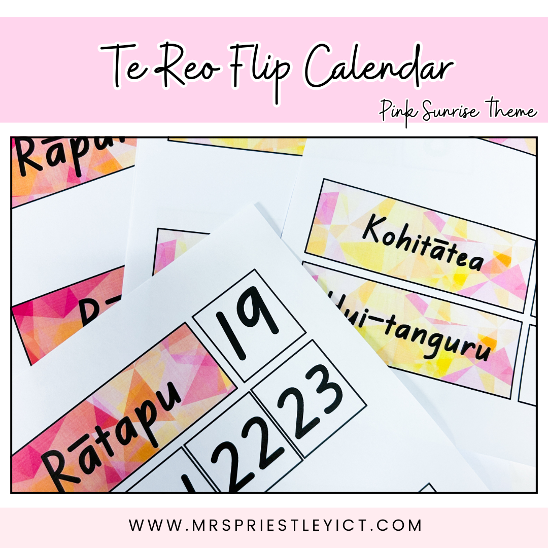 Te Reo Flip calendar - pink sunrise themed