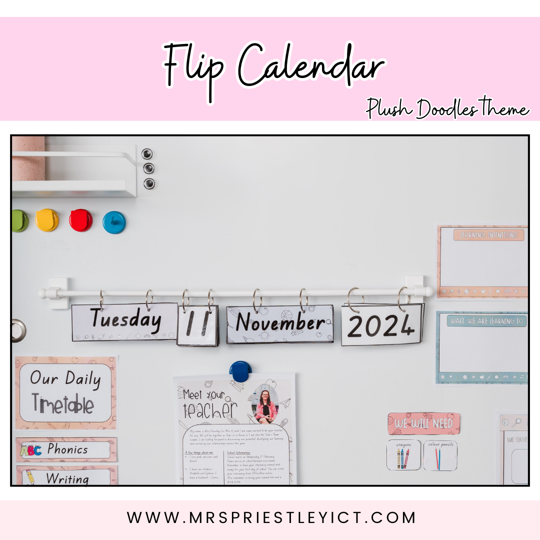 Flip calendar - Plush Doodles themed