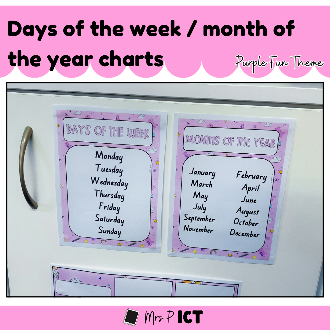 Days of the week/Months of the year charts (Purple Fun) – Mrs Priestley ICT