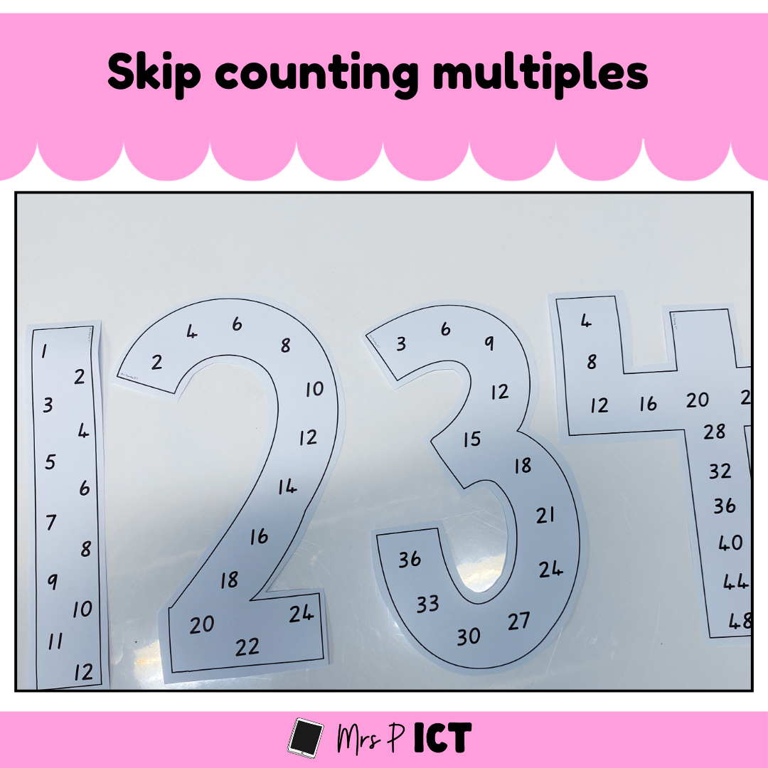 Skip counting multiples (black and white outline)