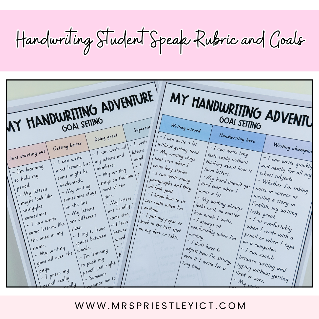 Handwriting student speak rubric and goals (Year 0-6)