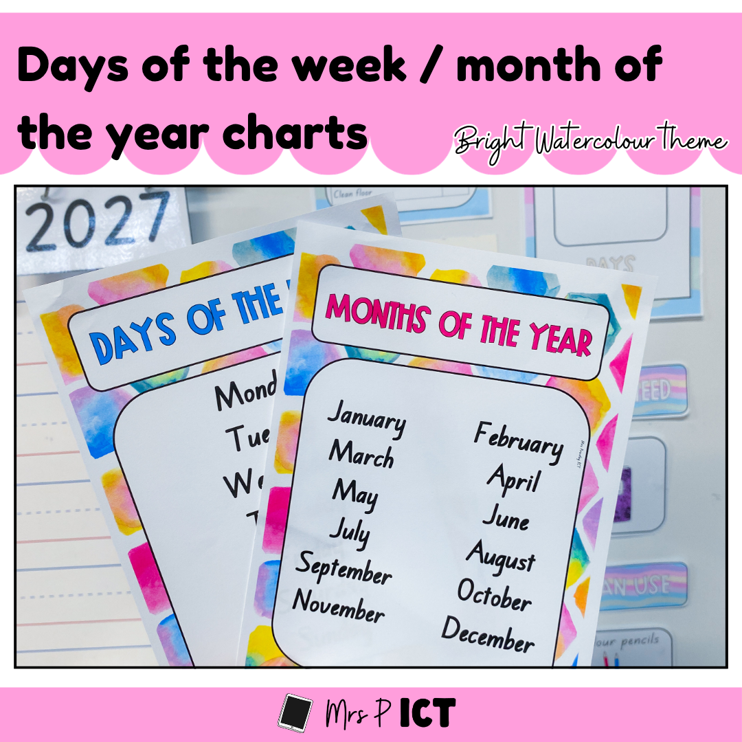 Days of the week/Months of the year charts (bright watercolour)