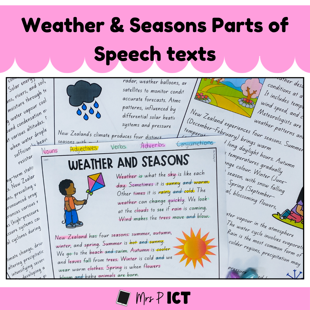 Weather & seasons Parts of Speech texts