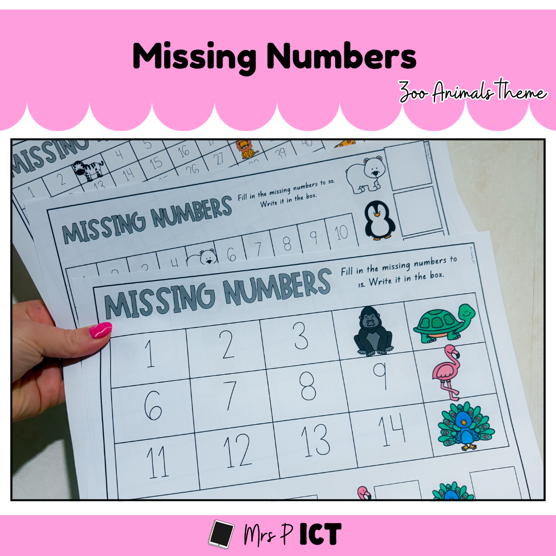 Missing Numbers - Zoo Animal theme