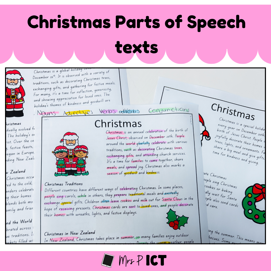 Christmas Parts of Speech texts