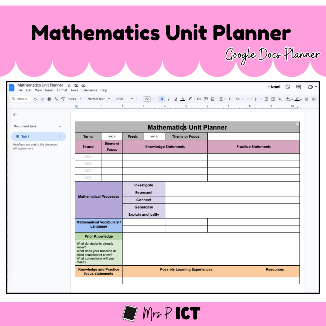 Mathematics Unit Planner (Google Docs)