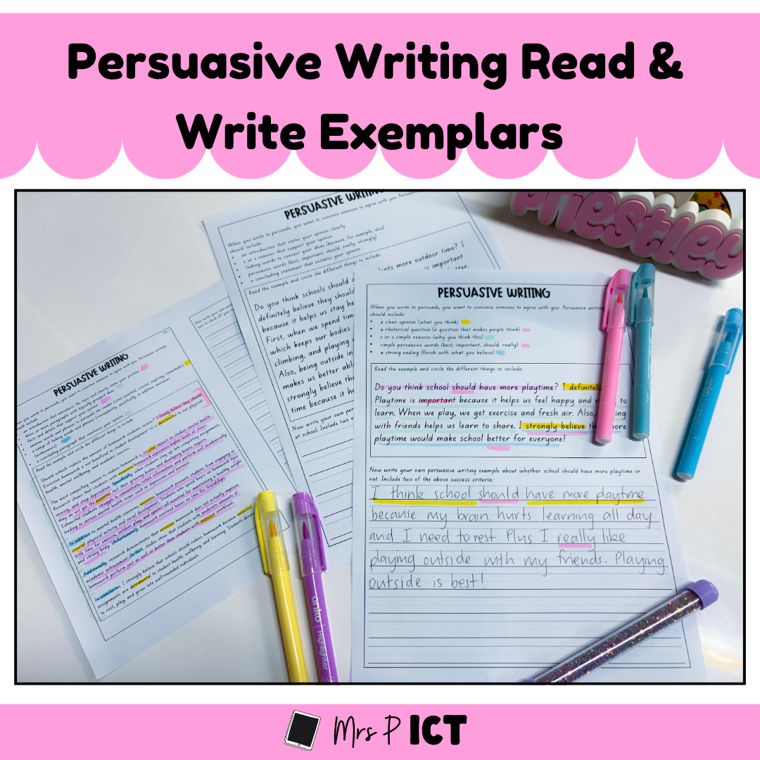 Persuasive writing read and write exemplars