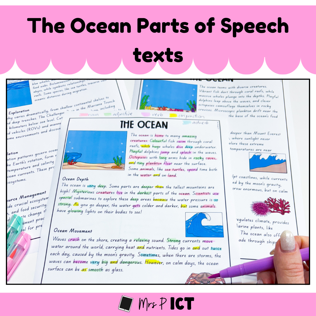 The Ocean parts of speech texts