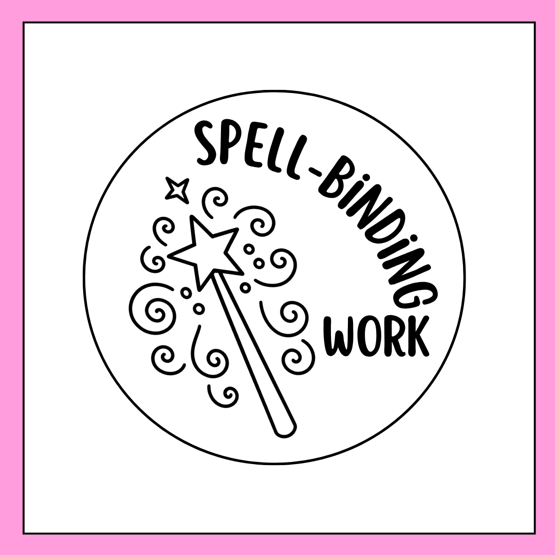 Spell-binding work stamp