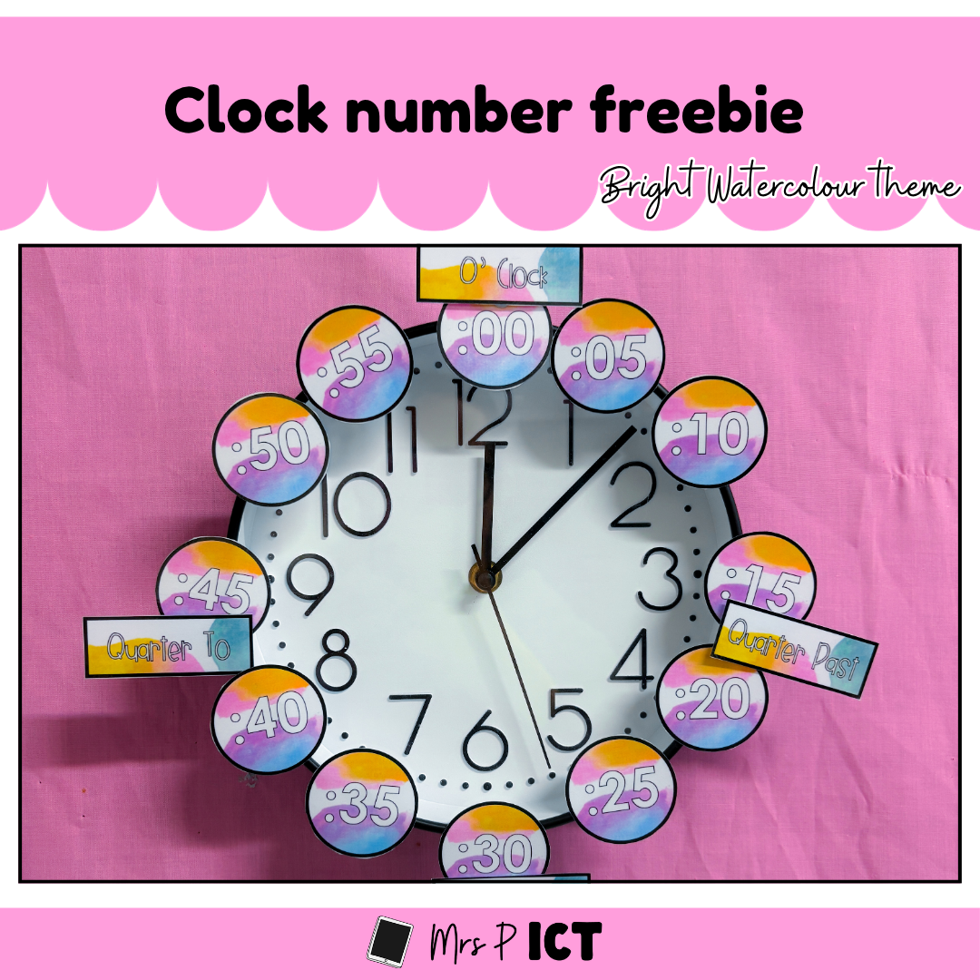 Clock number freebie (bright watercolour)
