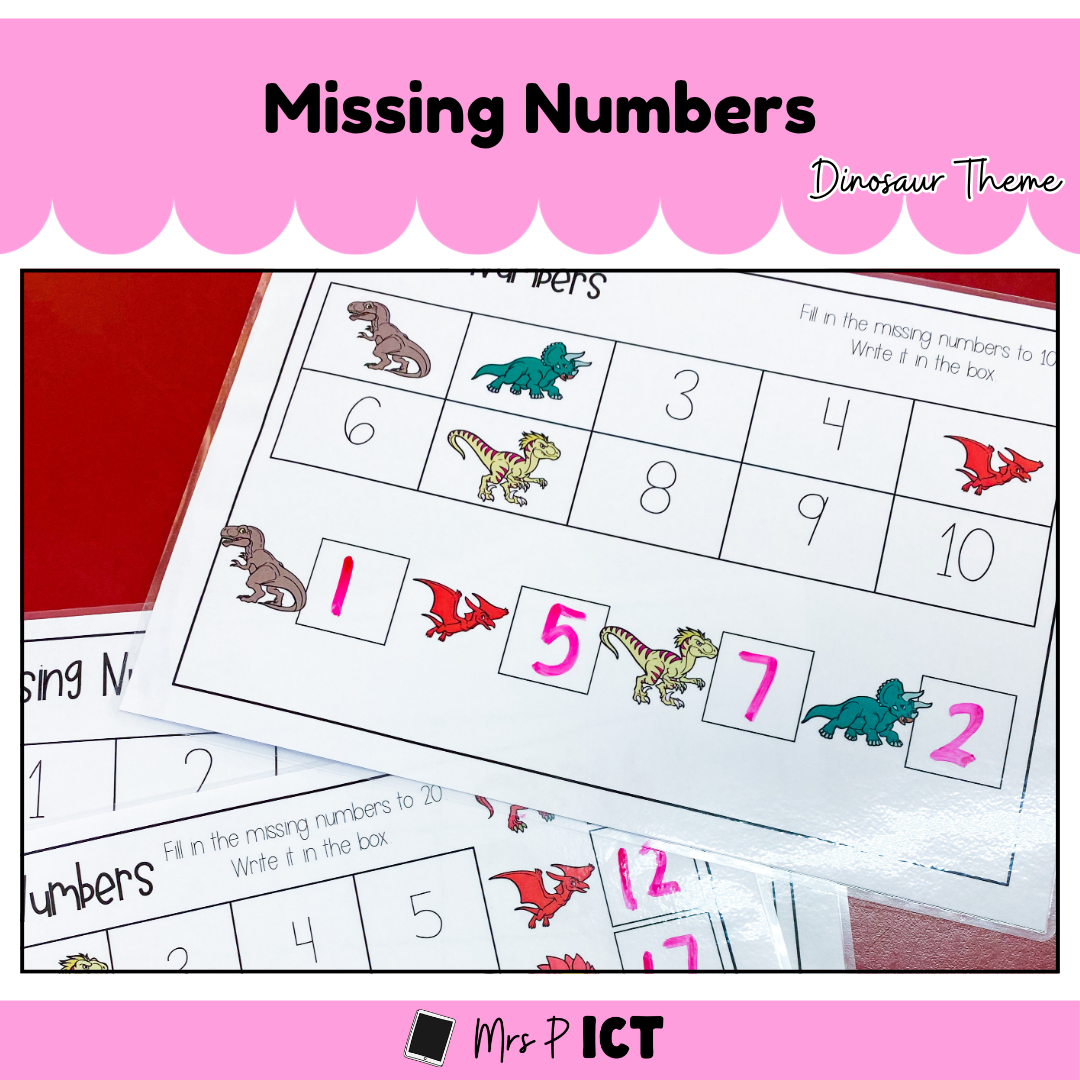 Missing Numbers - Dinosaur theme