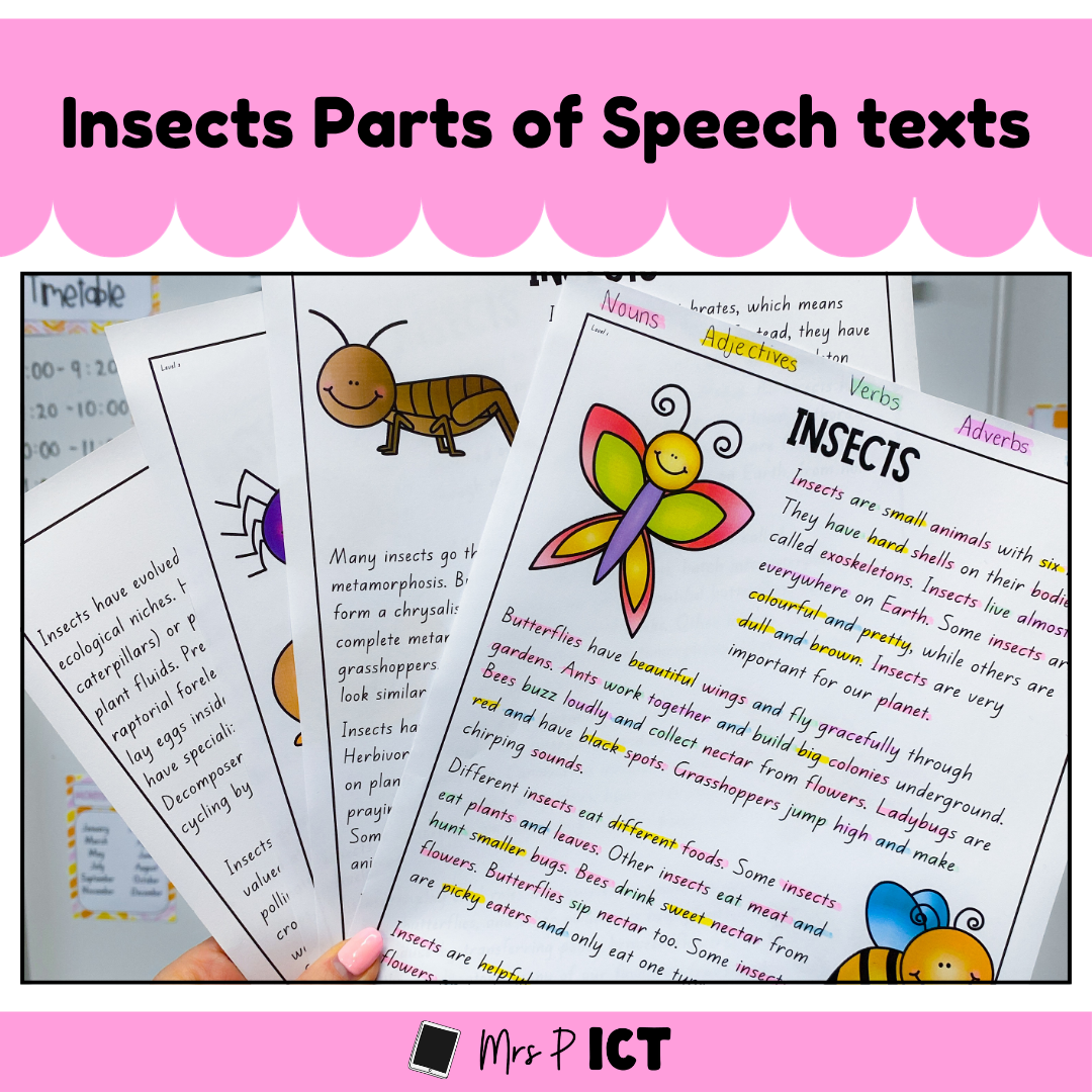 Insects Parts of Speech texts