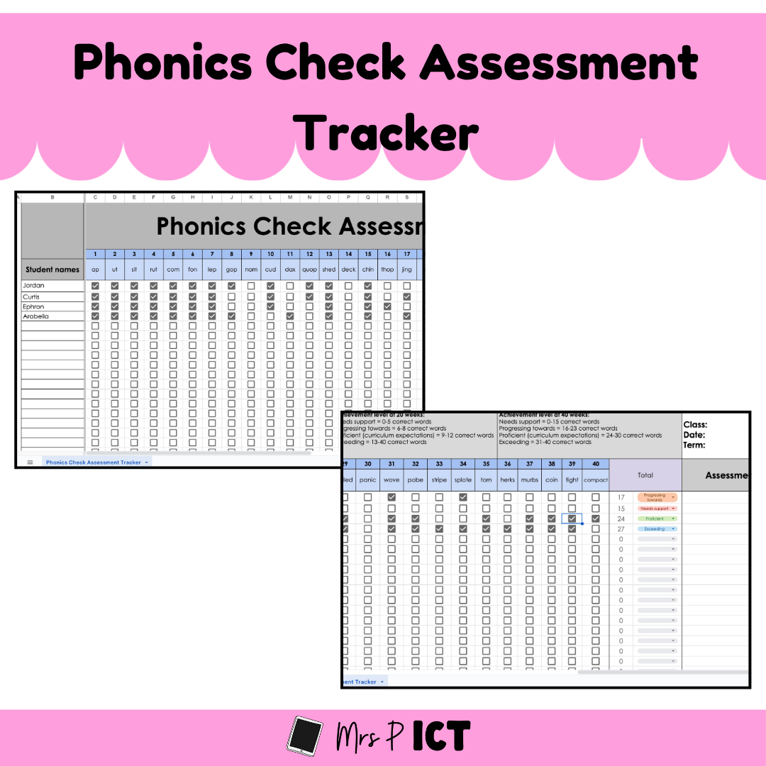 Check In Assessment Phonics Check Assessment Tracker – Mrs Priestley ICT