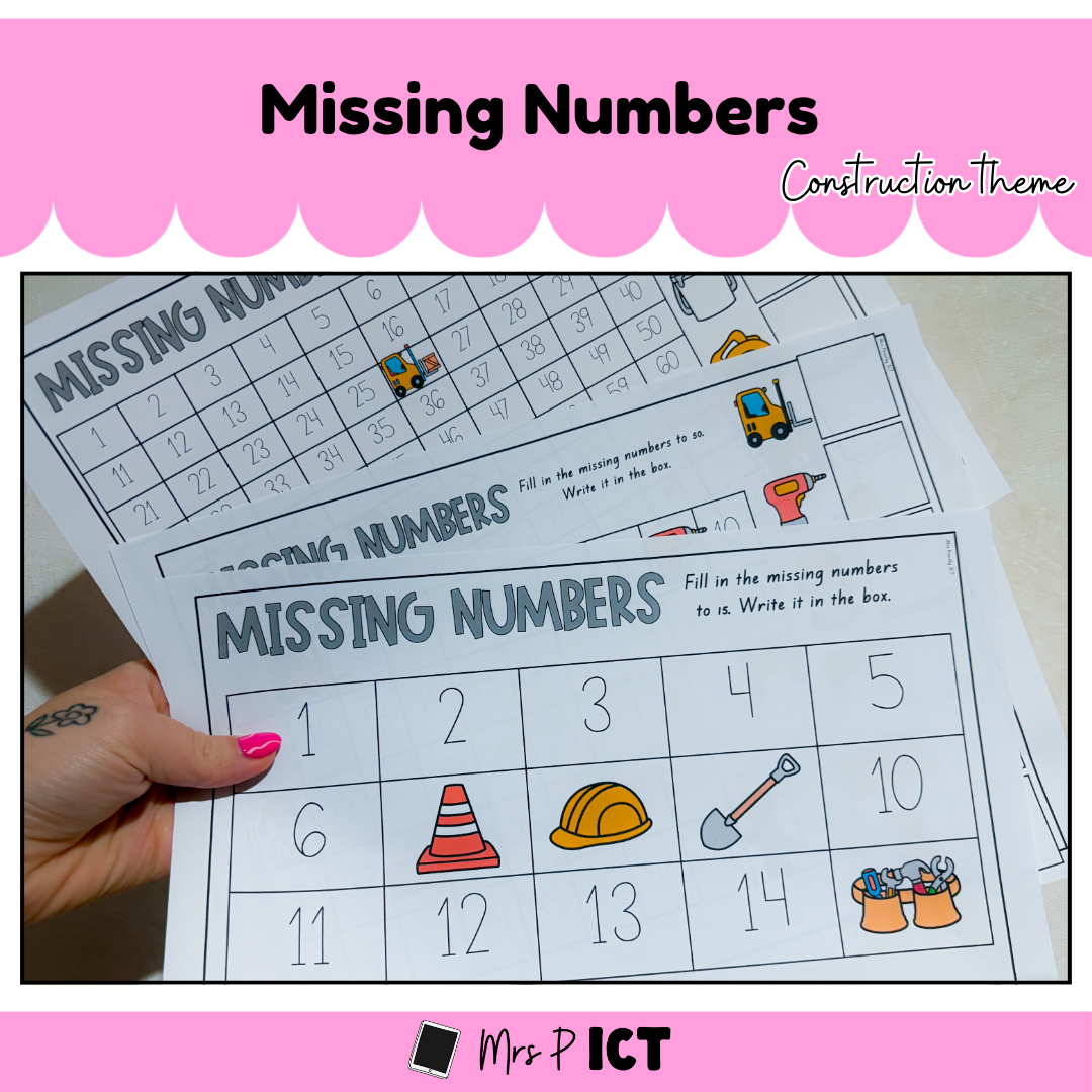 Missing Numbers - Construction theme