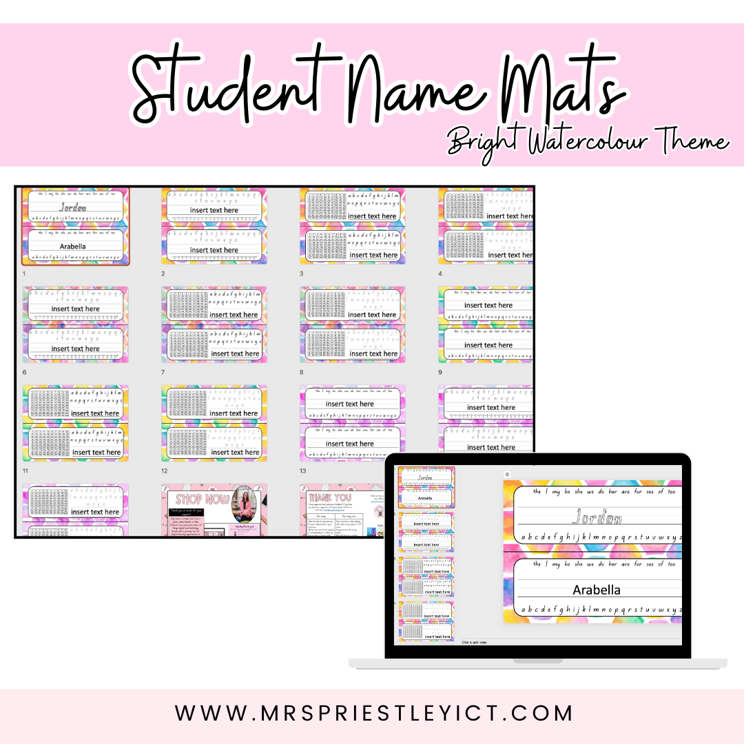 Student name mats (bright watercolour) pdf and powerpoint