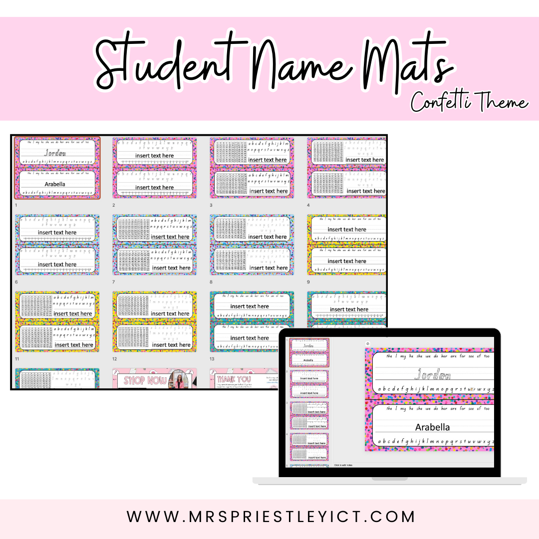 Student name mats (confetti) pdf and powerpoint