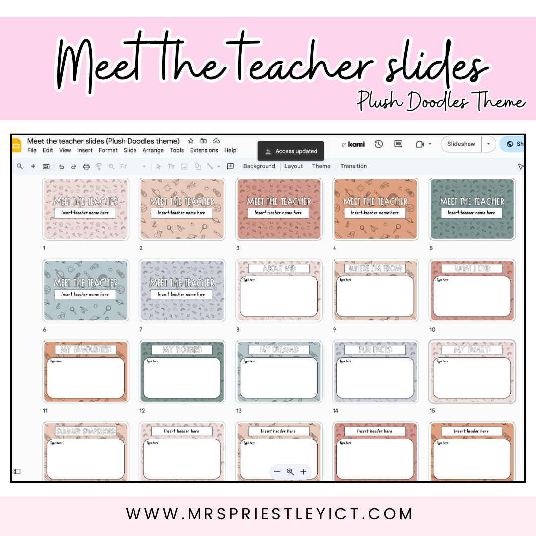 Meet the teacher slides template - plush doodles theme