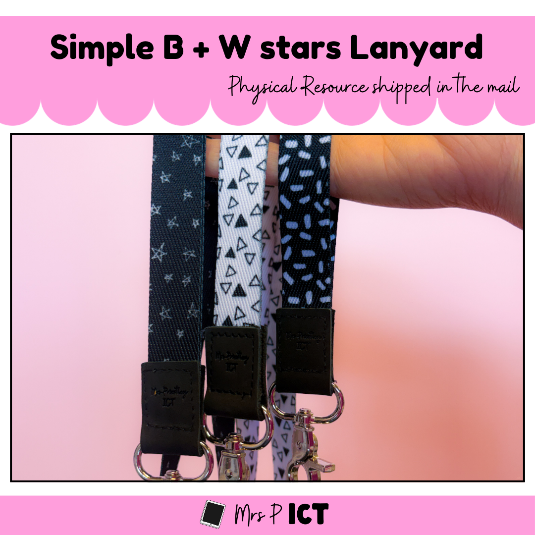 Simple B + W stars Lanyard