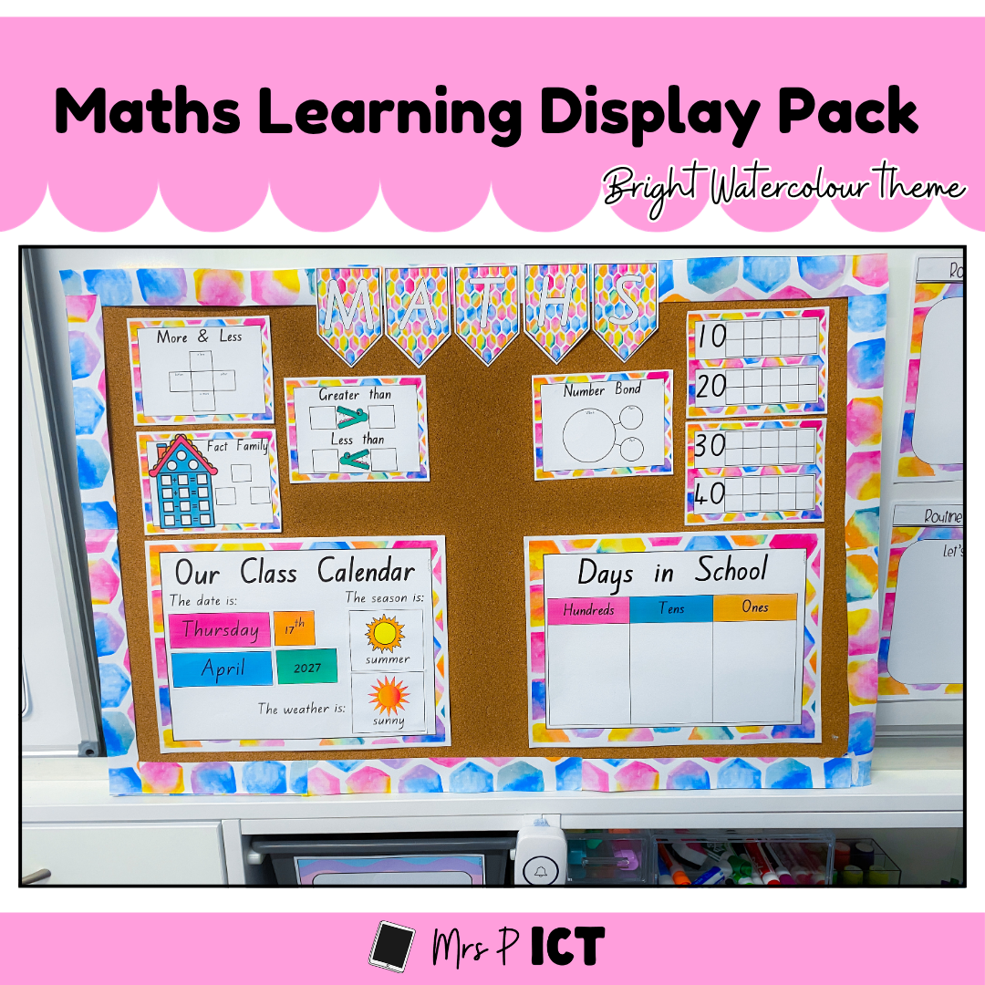Maths Learning Display Pack (bright watercolour)