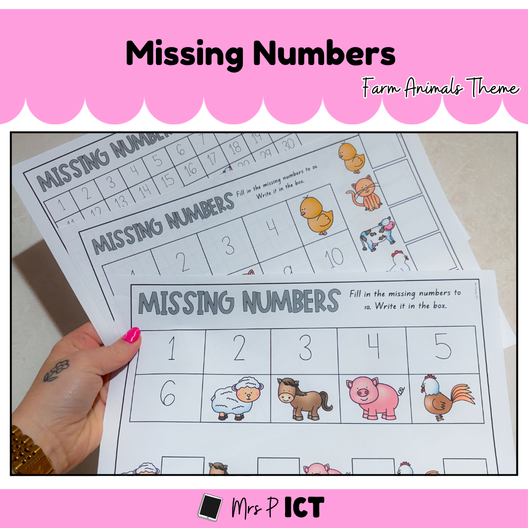 Missing Numbers - Farm Animal theme