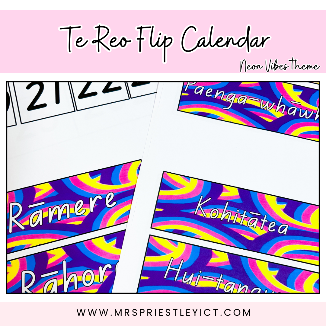 Te Reo Flip Calendar - Neon Vibes Theme