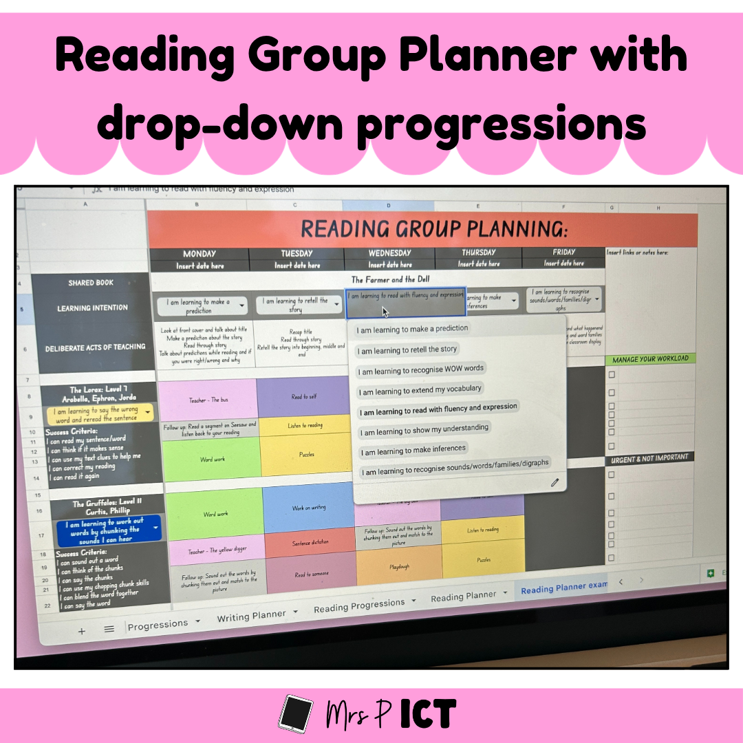 Reading Group Planner with drop-down progressions