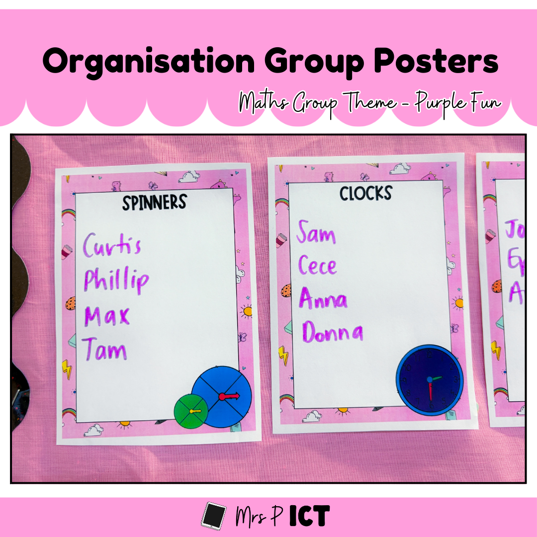 Organisation Group Posters (Maths theme - purple fun)
