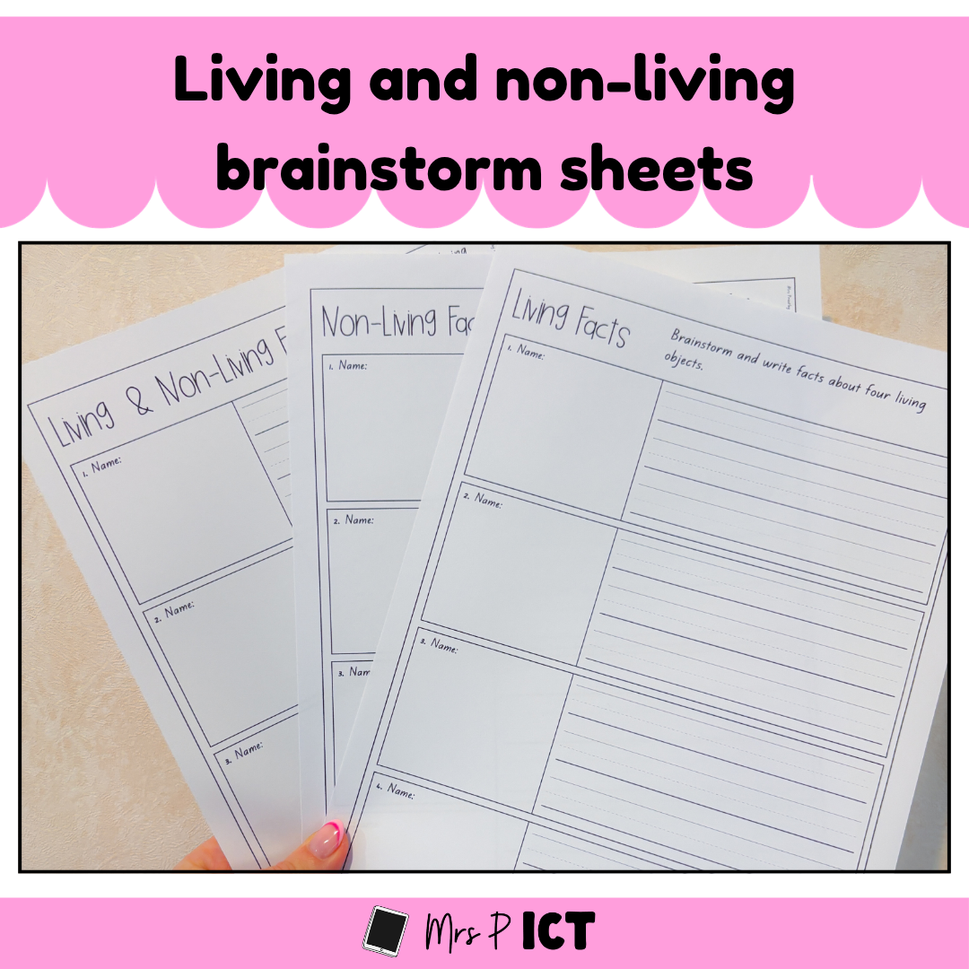 Living and non-living brainstorm sheets