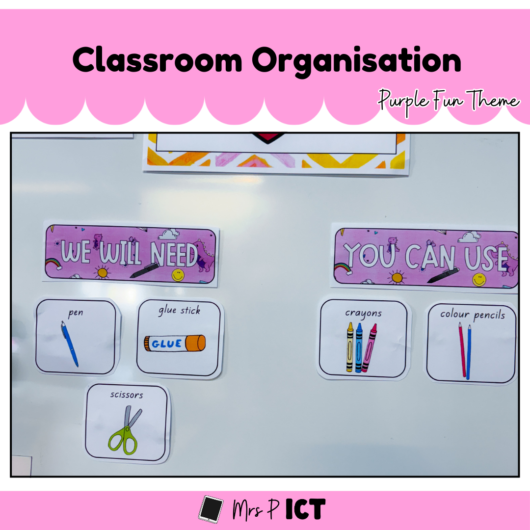 Classroom Organisation - Purple Fun Theme