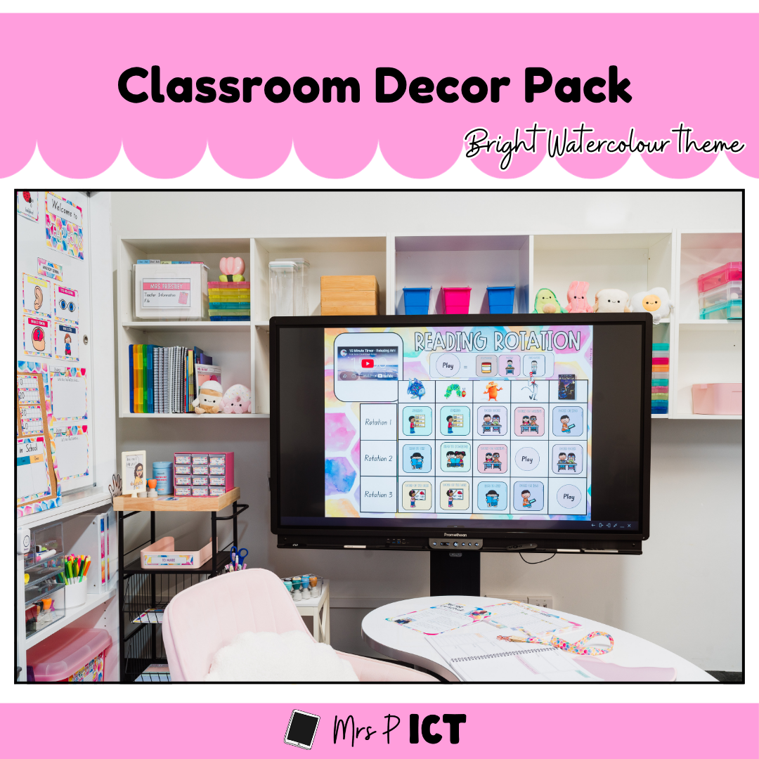 Bright Watercolour Classroom Decor Pack