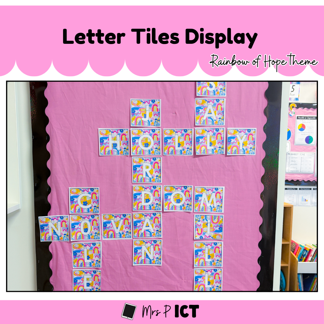 Letter tiles display (rainbow of hope)