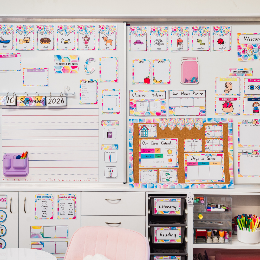 Bright Watercolour Classroom Decor Pack