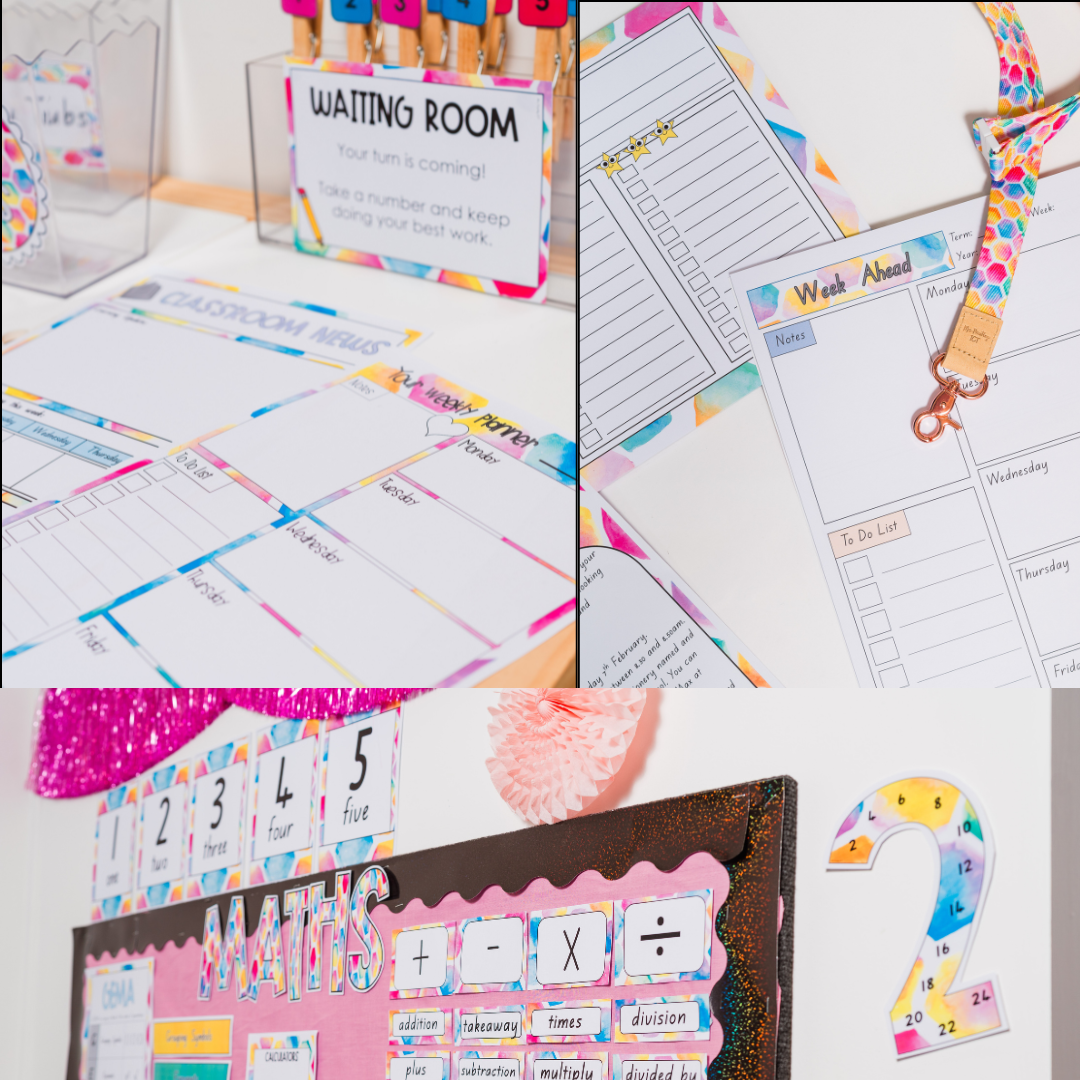Bright Watercolour Classroom Decor Pack