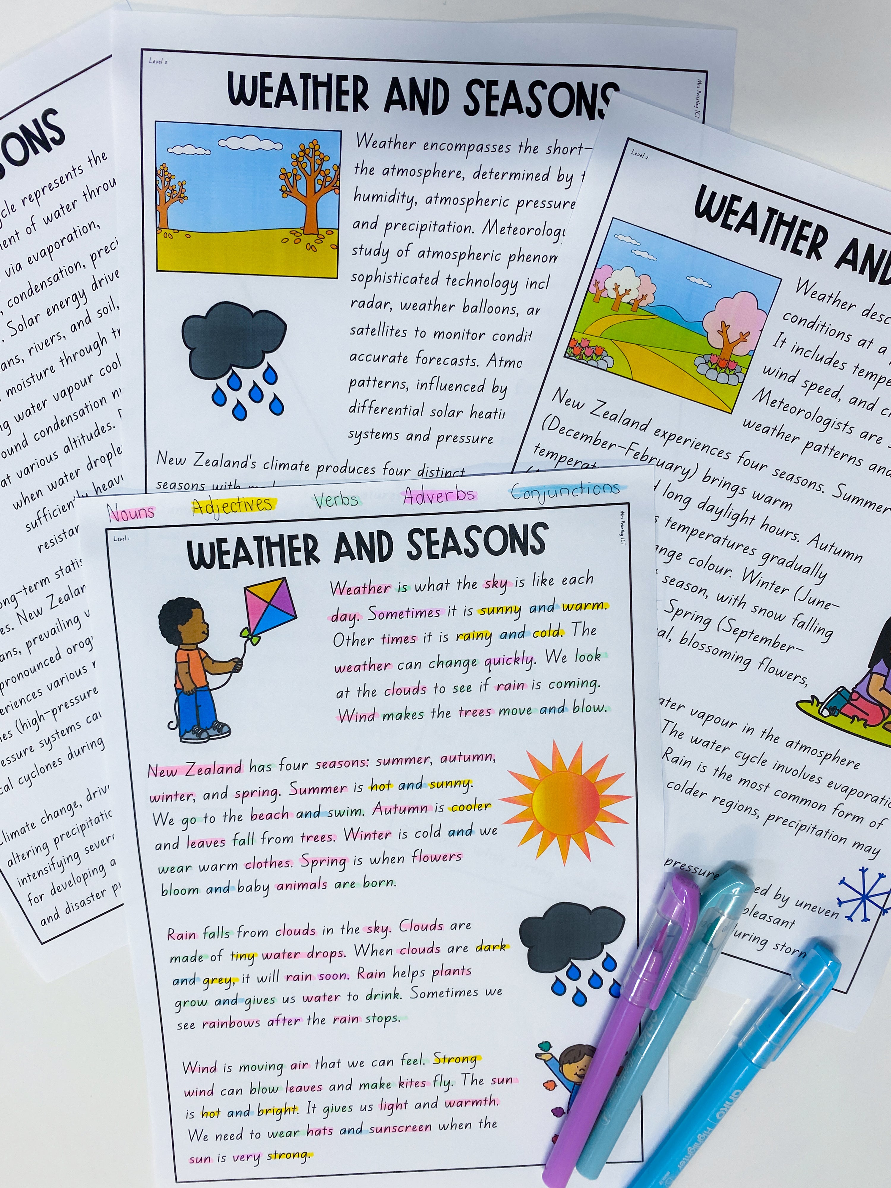Weather & seasons Parts of Speech texts