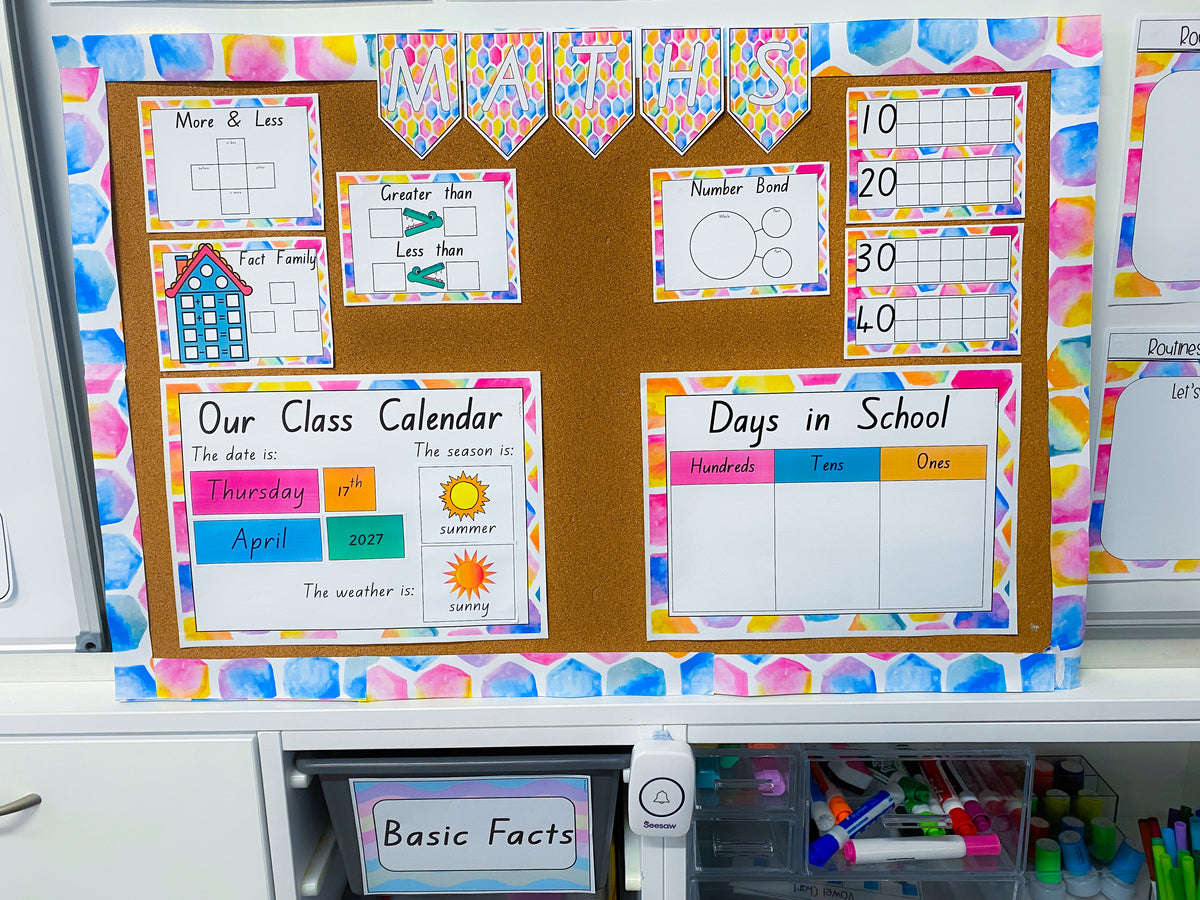 Maths Learning Display Pack (bright watercolour)