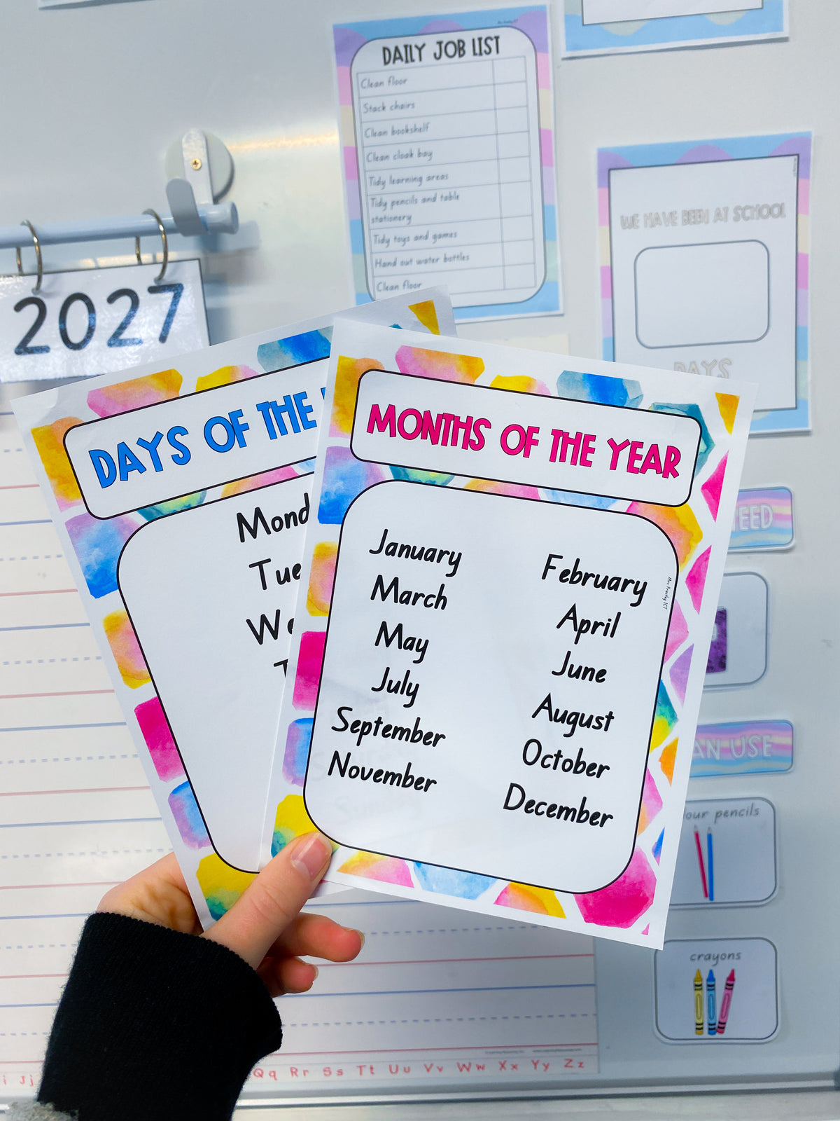 Days of the week/Months of the year charts (bright watercolour)