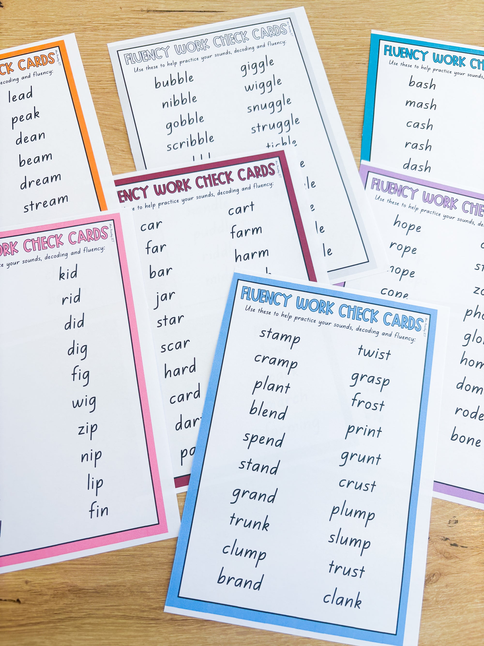 Fluency work check cards