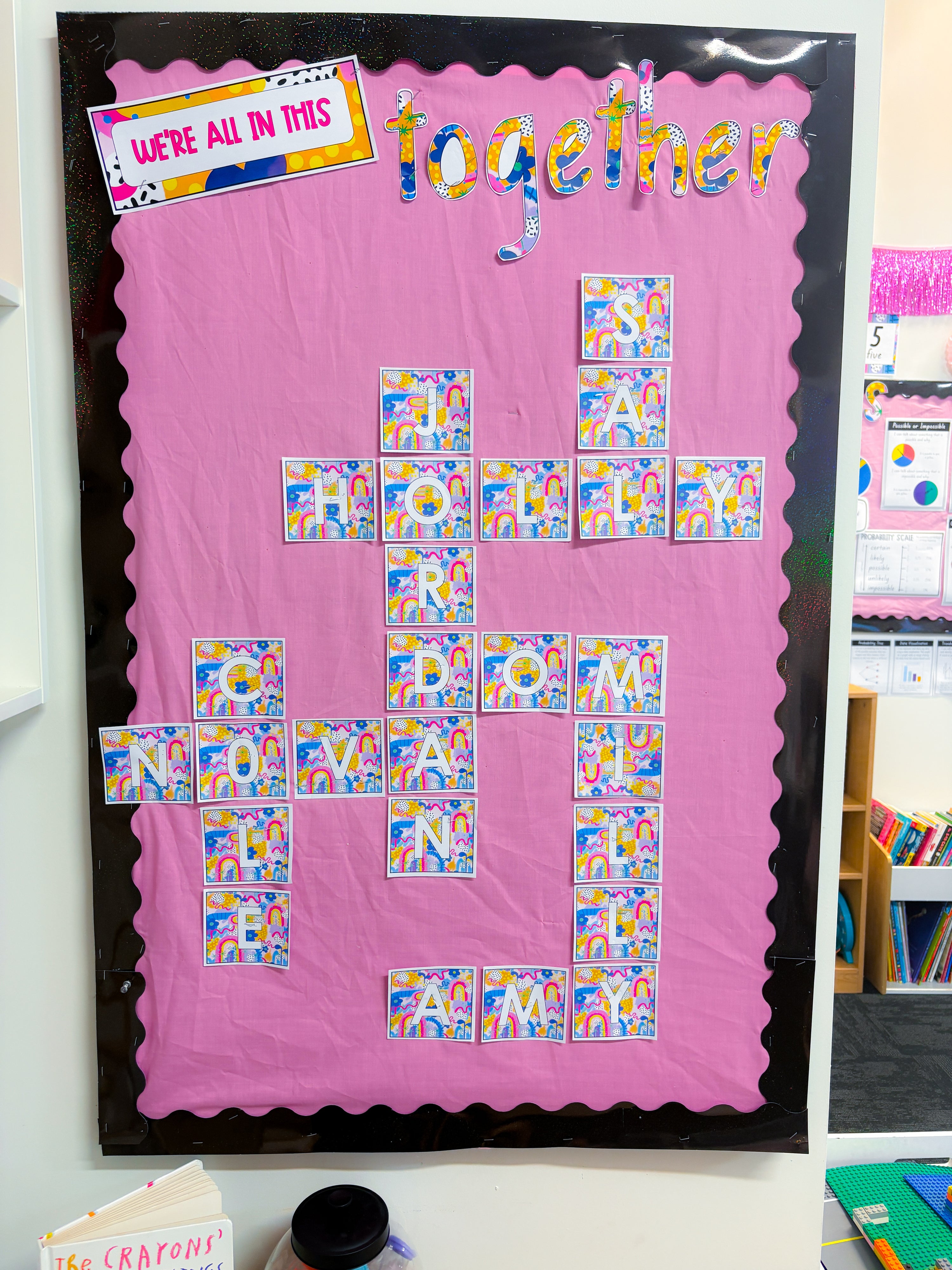 Letter tiles display (rainbow of hope)