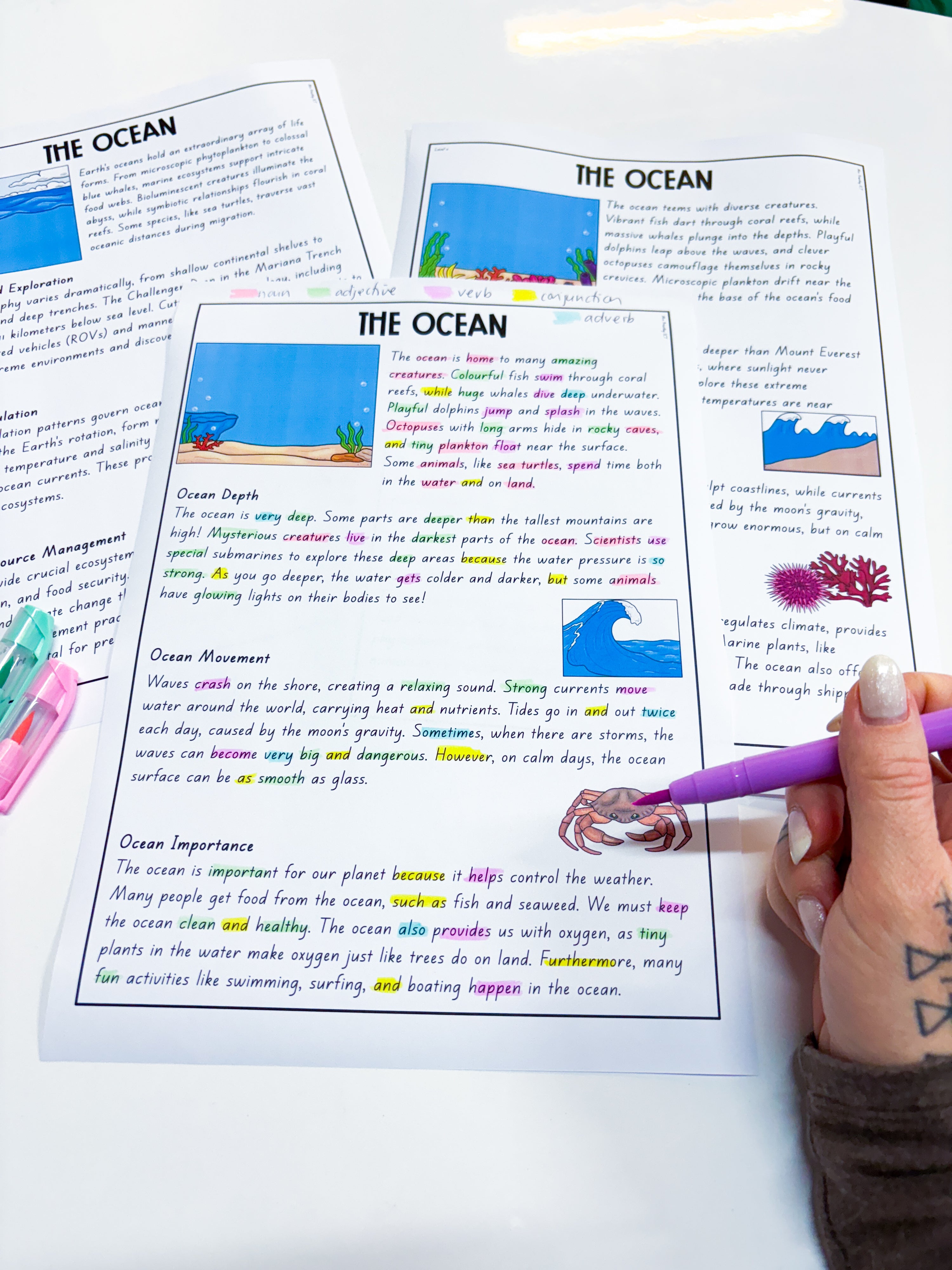The Ocean parts of speech texts