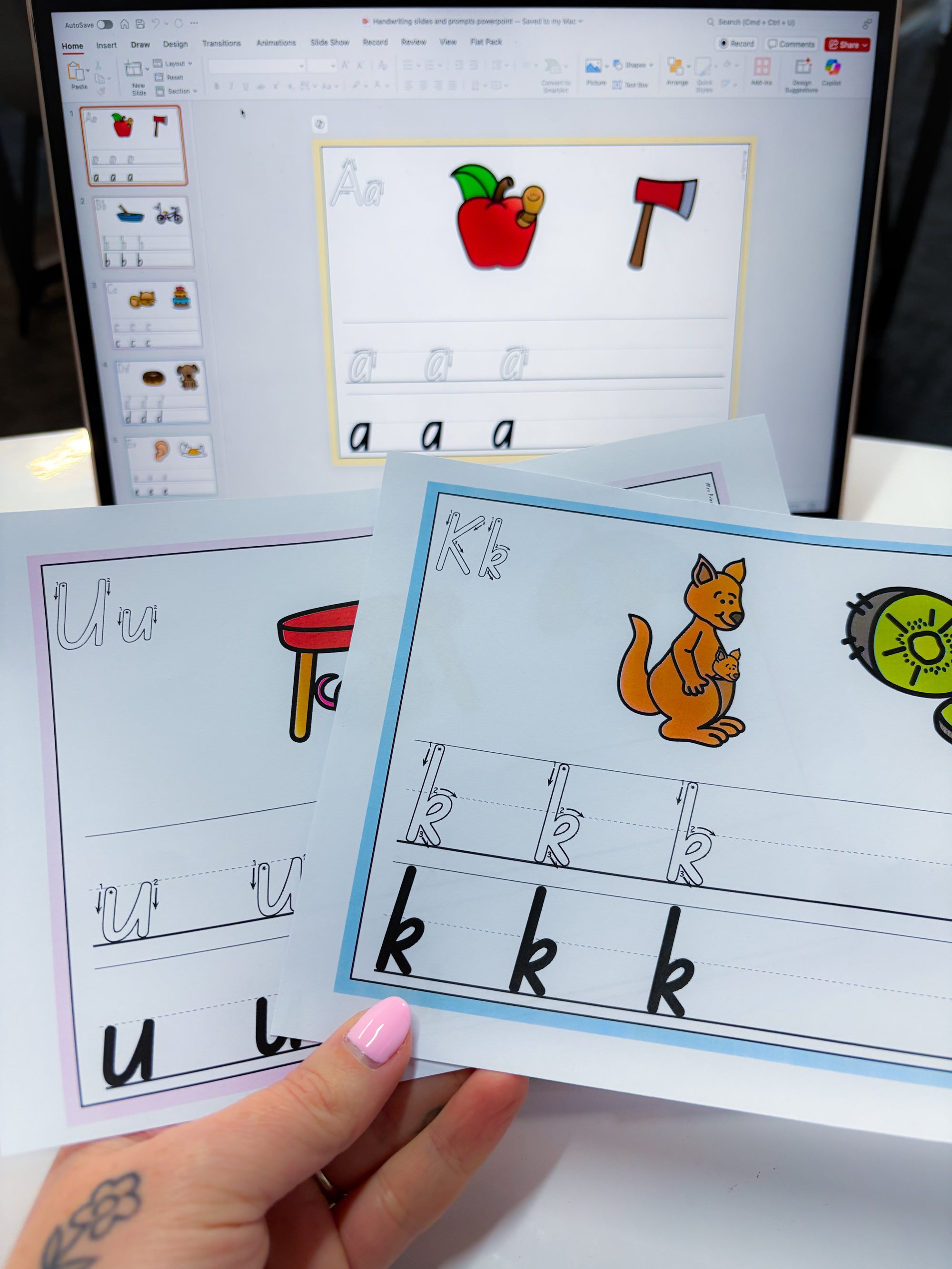 Handwriting slides and prompts