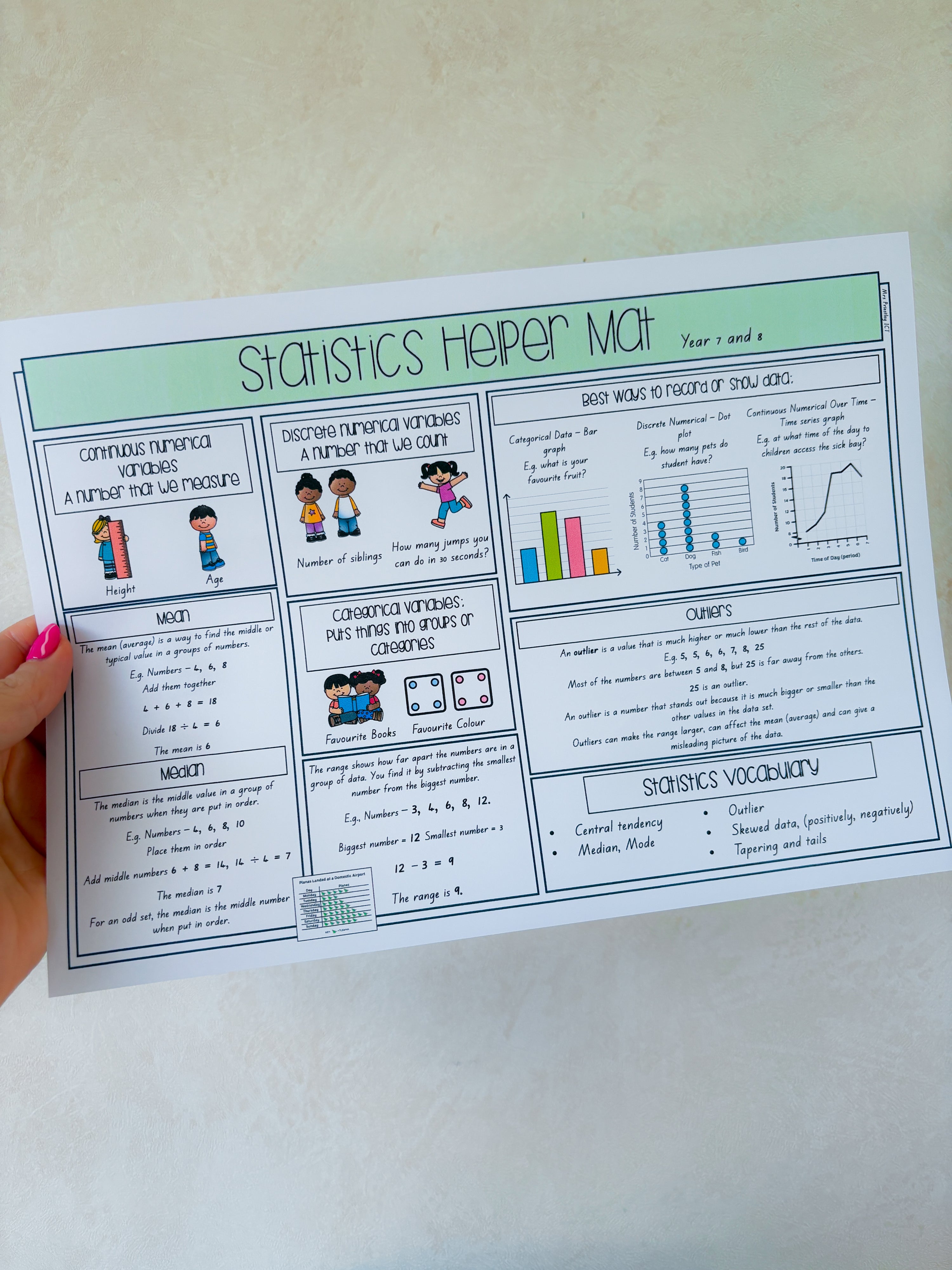 Statistics Helper Mat (Year 7-8)
