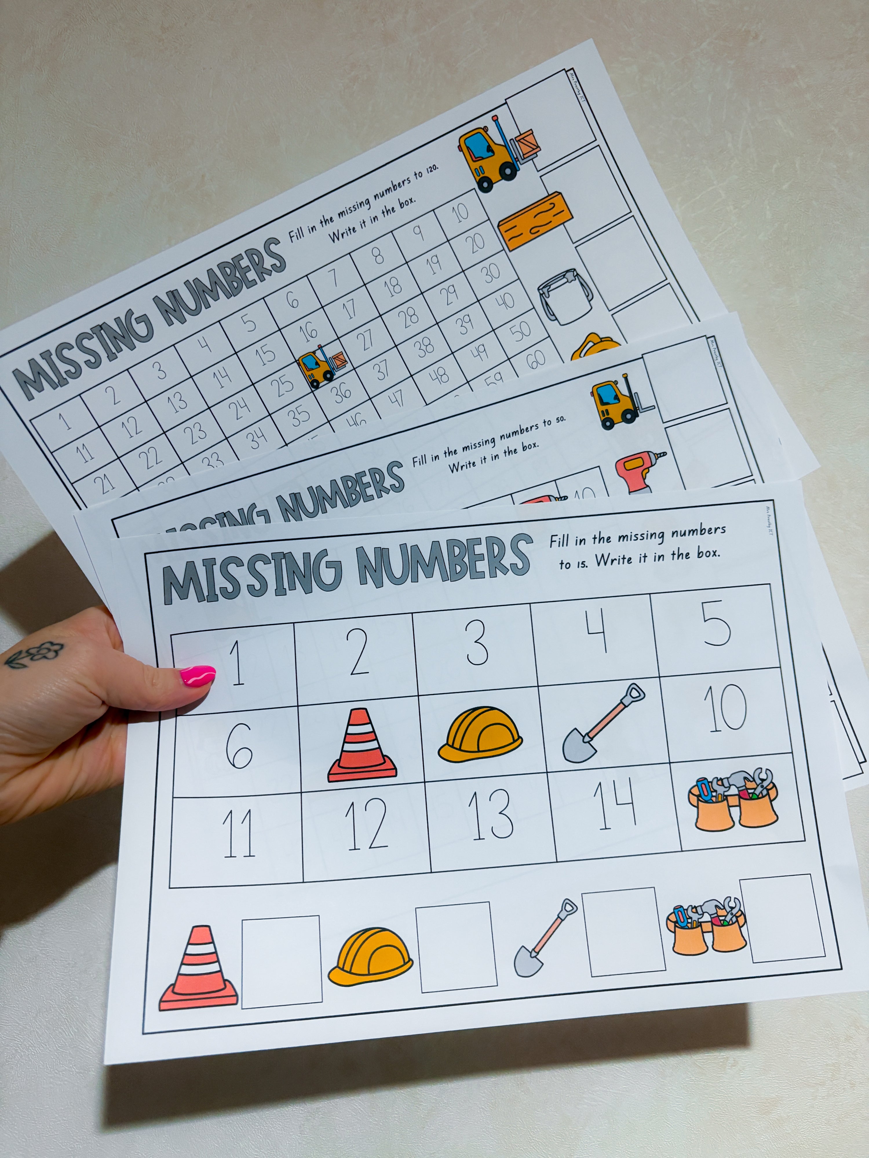 Missing Numbers - Construction theme