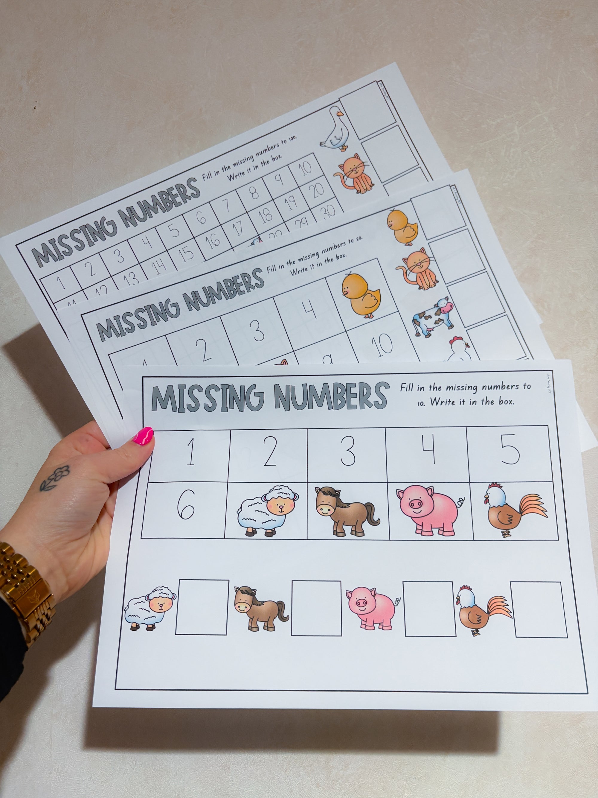 Missing Numbers - Farm Animal theme
