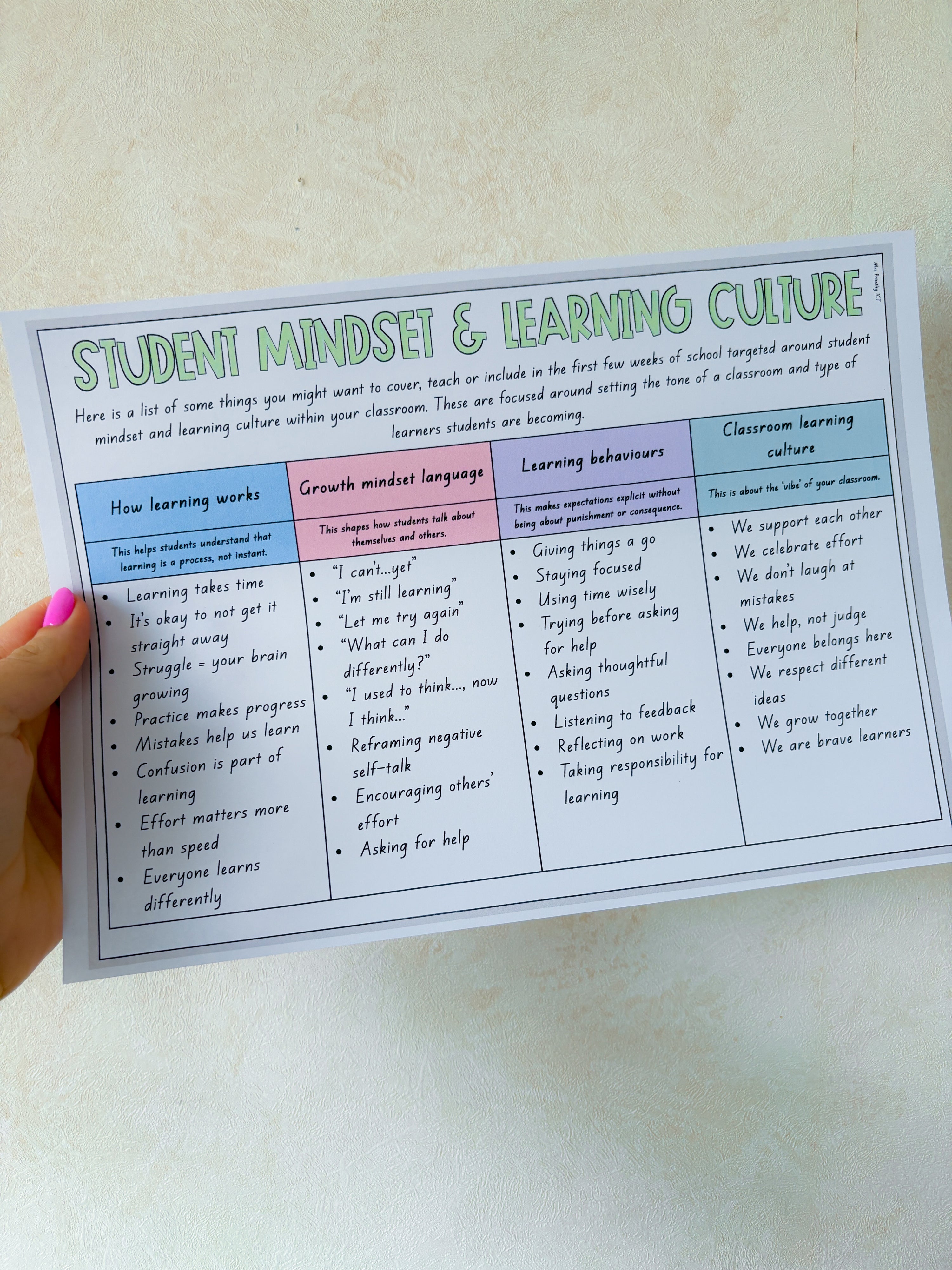 Student mindset & learning culture Freebie