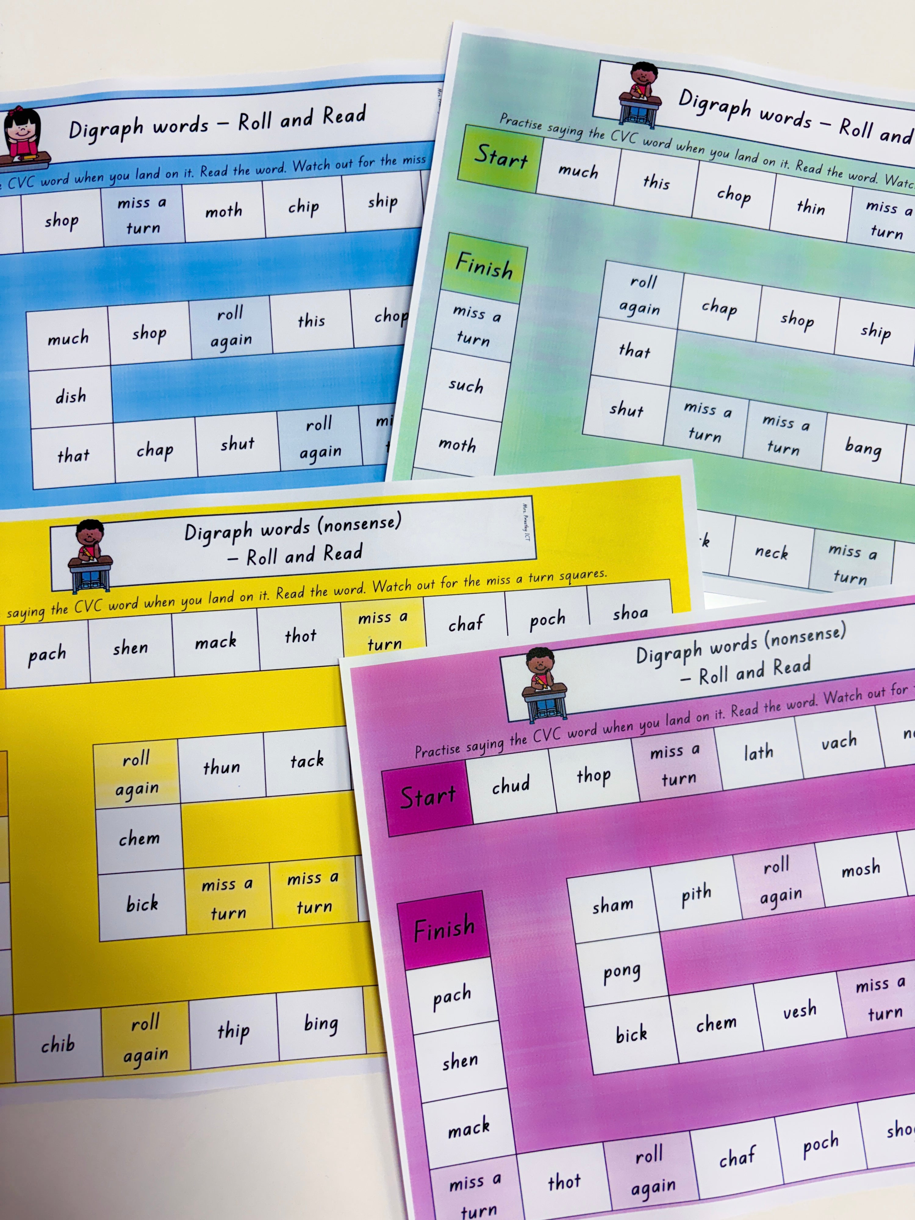 Roll and read (digraph) games