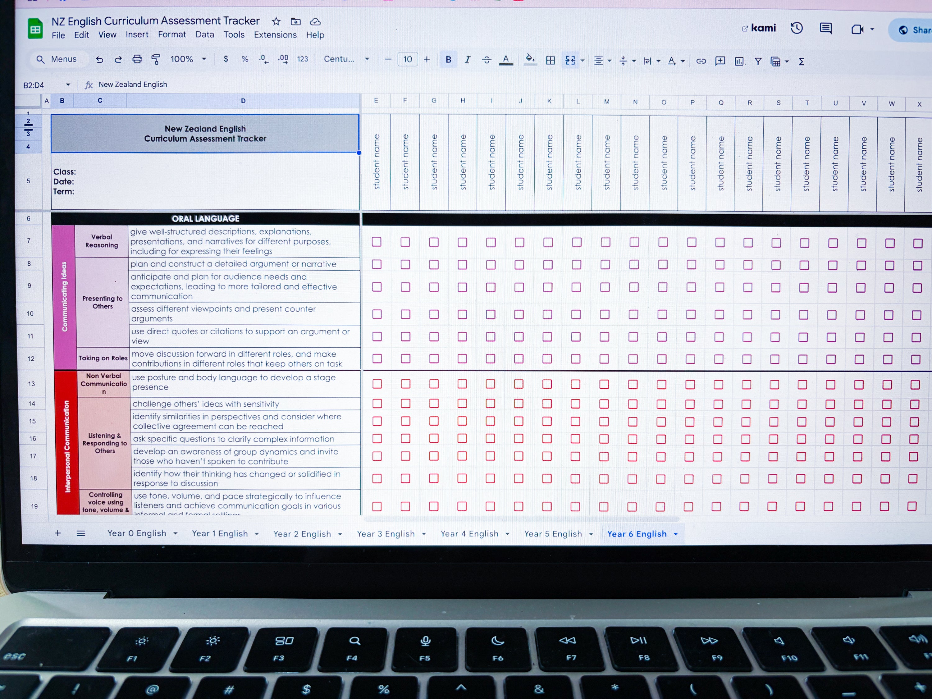 NZ English Curriculum Assessment Tracker
