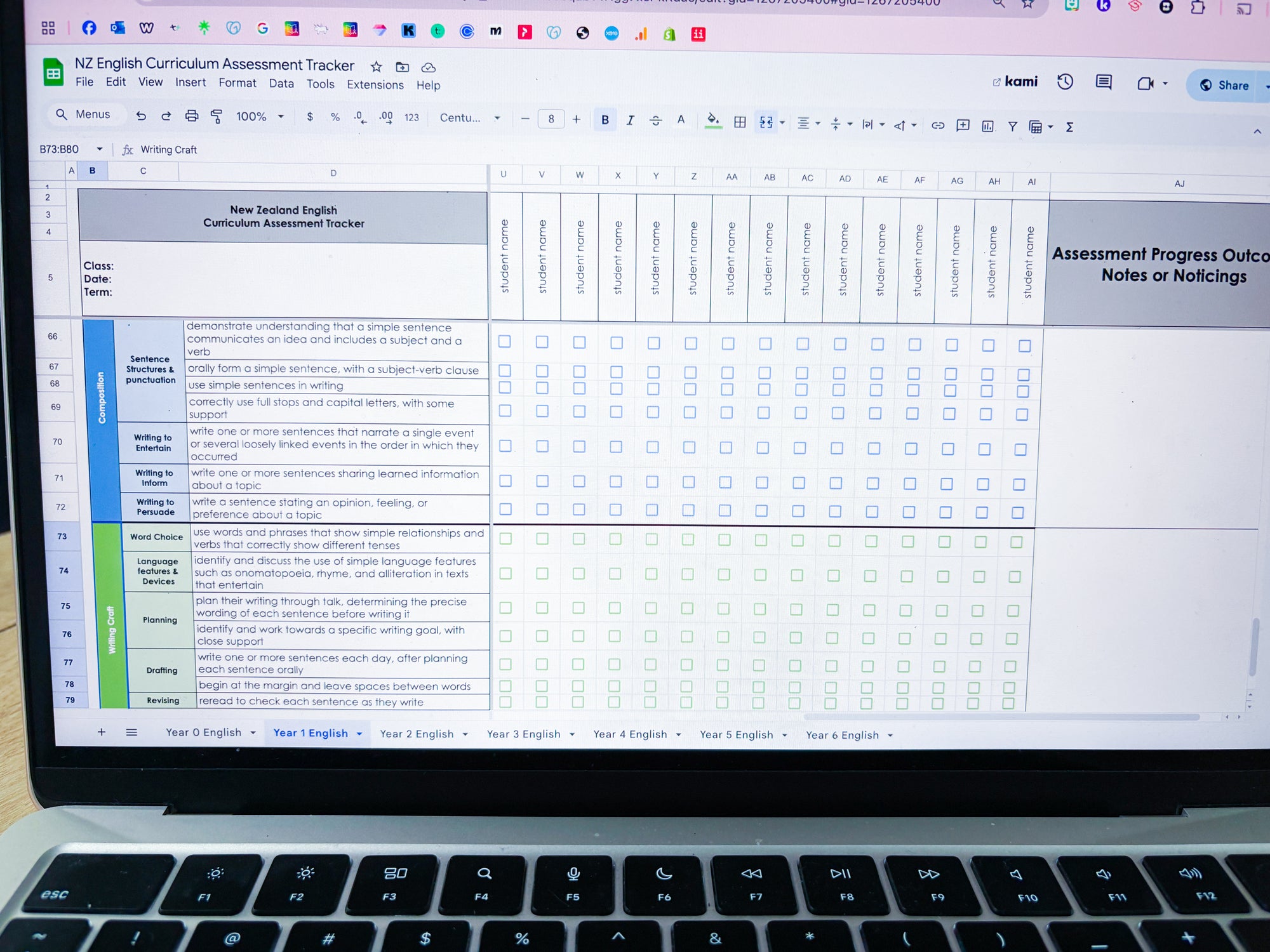 NZ English Curriculum Assessment Tracker