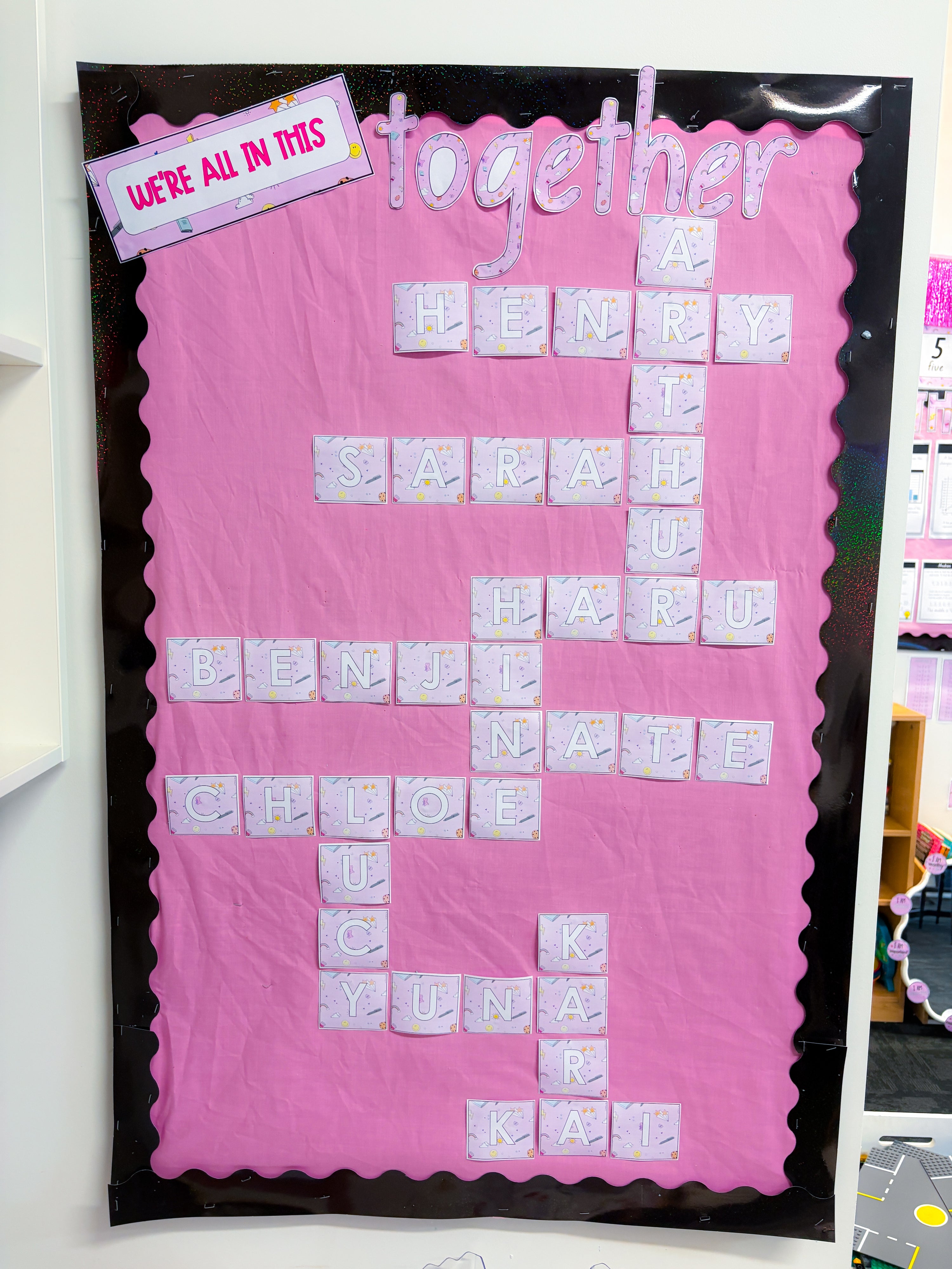 Letter tiles display (purple fun)
